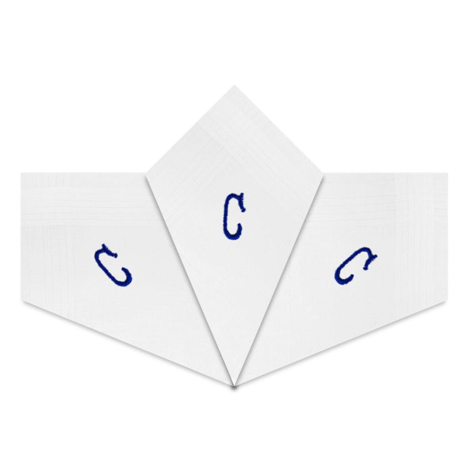 image 1 of Warwick & Vance Men's 3 Pack Plain White Handkerchiefs Embroidered Initial, Letter C