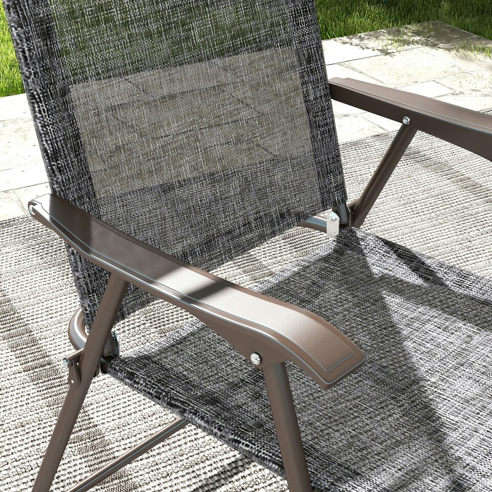 image 1 of Outsunny Folding Chairs Set, Breathable Mesh Fabric Seat, Grey