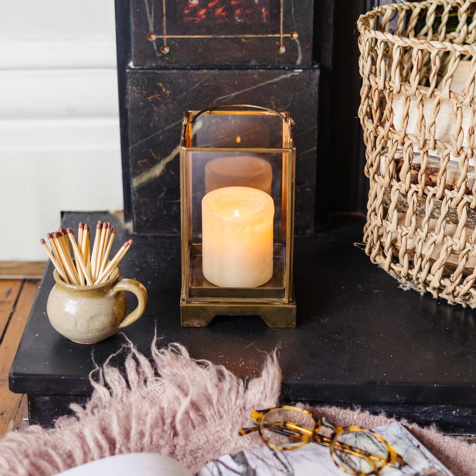 image 1 of Antique Brass Candle Lantern
