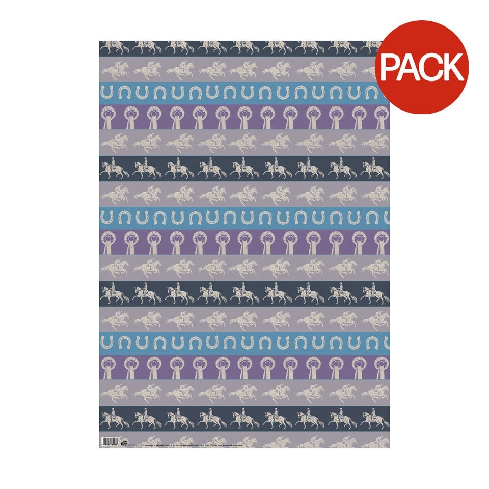 Deckled Edge Gift Wrap (Pack Of 2) - Horses Horseshoes and Rosettes - 50 x 70cm