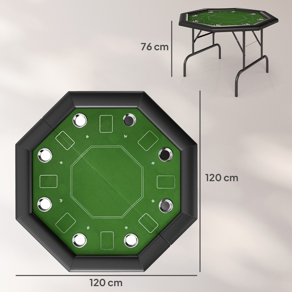 image 1 of SPORTNOW 8 Player Foldable Poker Table with Cup Holders, Green
