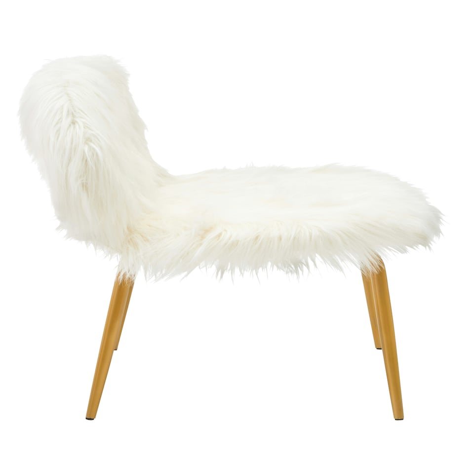 image 1 of Interiors By Premier Stylish Sofa With Gold Finish Legs, Crisp White Seat 2 Seater Sofa For Bedroom, Faux Fur Upholstered Couch White