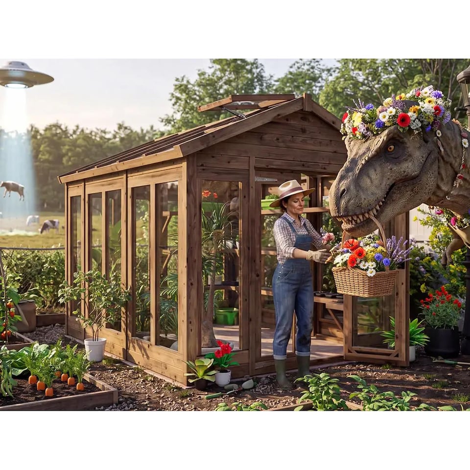 image 1 of Dunster House Growzilla Wooden Greenhouse W2.4m x D3.0m / W8' x D10' with 4mm Glass and Automatic Vent Opener