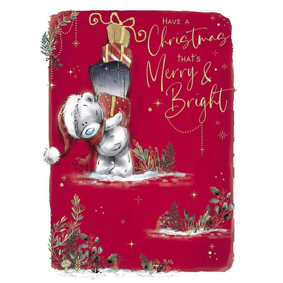 image 1 of Bear With Gifts On Back Merry & Bright Christmas Card
