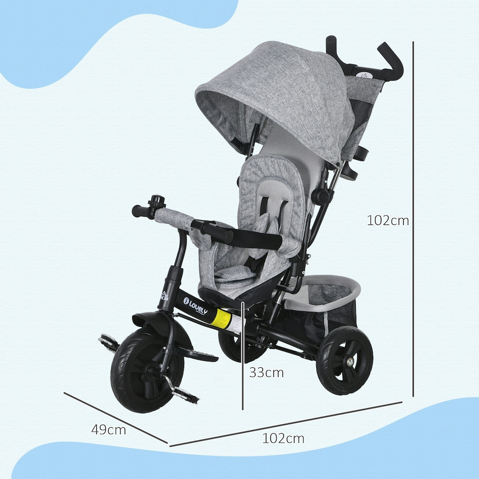 image 1 of HOMCOM 6 in 1 Kids Trike, Stroller with Parent Handle, Grey