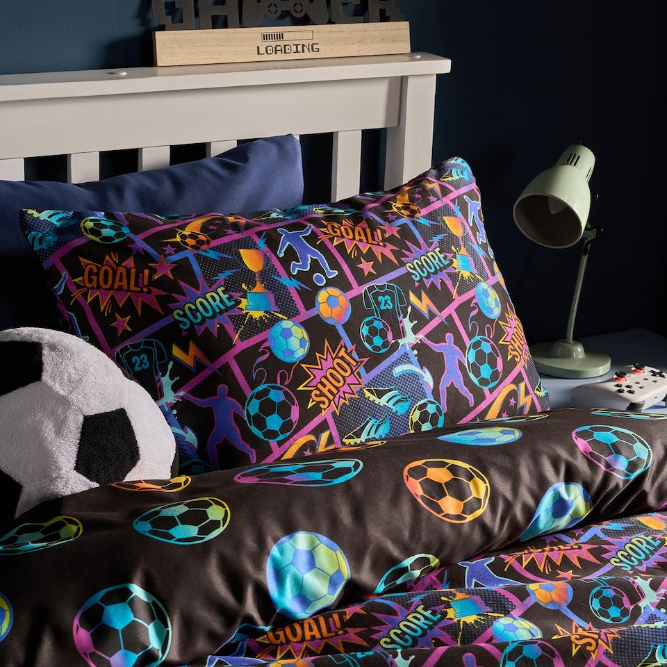 image 1 of OHS Kids Comic Football Reversible Bedding Duvet Cover Set with Pillowcase | Multi | Multi | Single