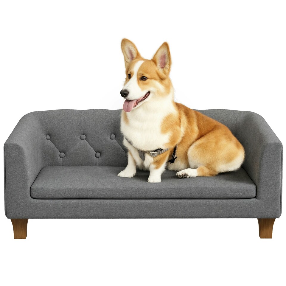 image 1 of PawHut Dog Sofa Bed, Elevated Dog Couch for Small, Medium Dogs - Grey