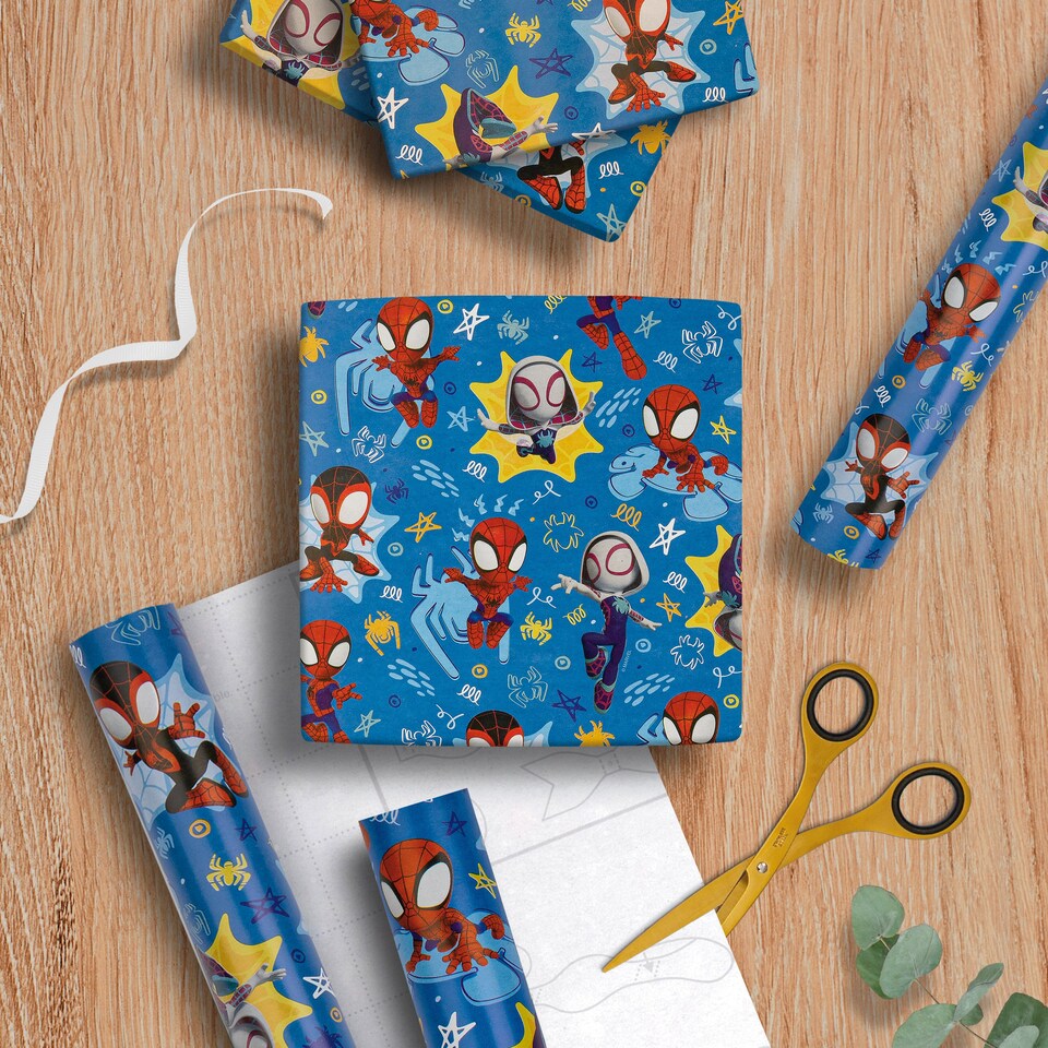image 1 of Hallmark 6M Wrapping Paper - 3 X 2M Rolls - Marvel Spidey And Friends Design