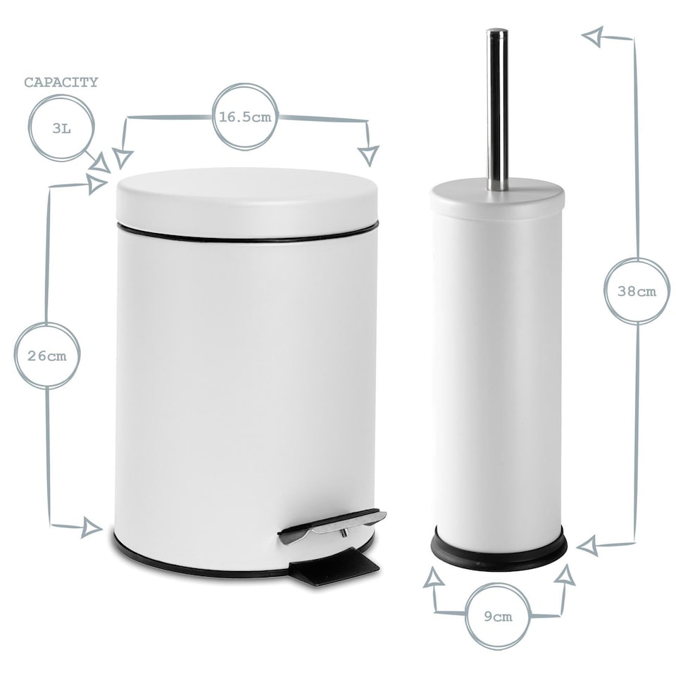 image 1 of Harbour Housewares Round Toilet Brush & Bin Set - Matt White