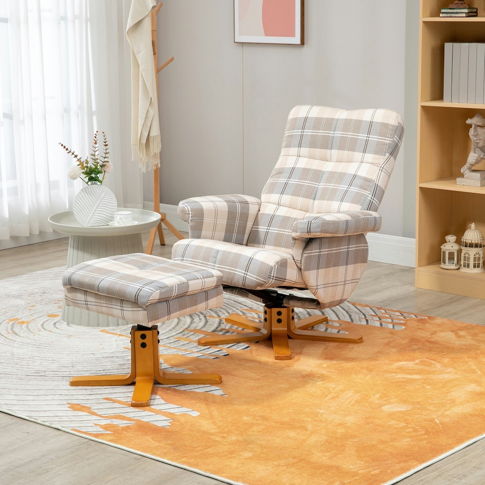image 1 of HOMCOM Recliner Chair and Footstool Linen-touch Fabric Wooden Base Multicolour