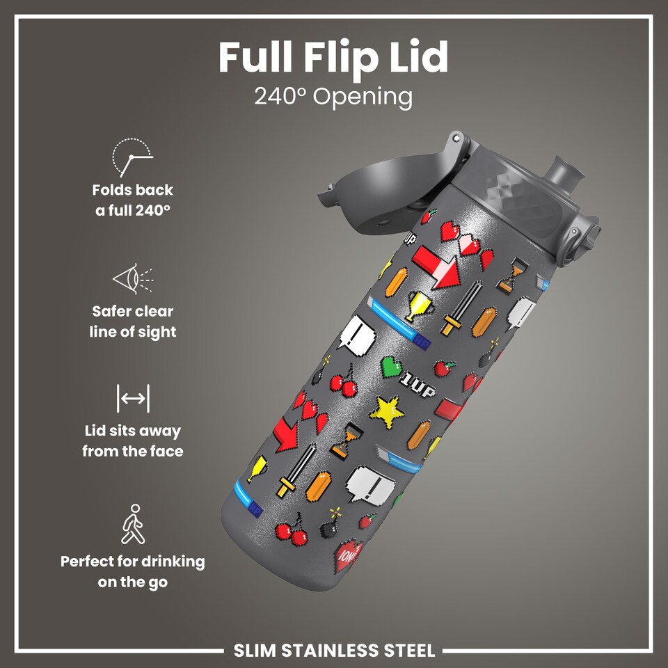 image 1 of Leak Proof Slim Water Bottle, Stainless Steel, 600ml (20oz)