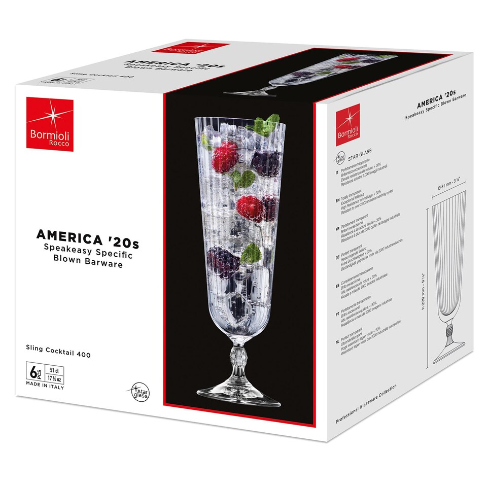 image 1 of Bormioli Rocco America '20s Sling Cocktail Glasses - 510ml - Pack of 6