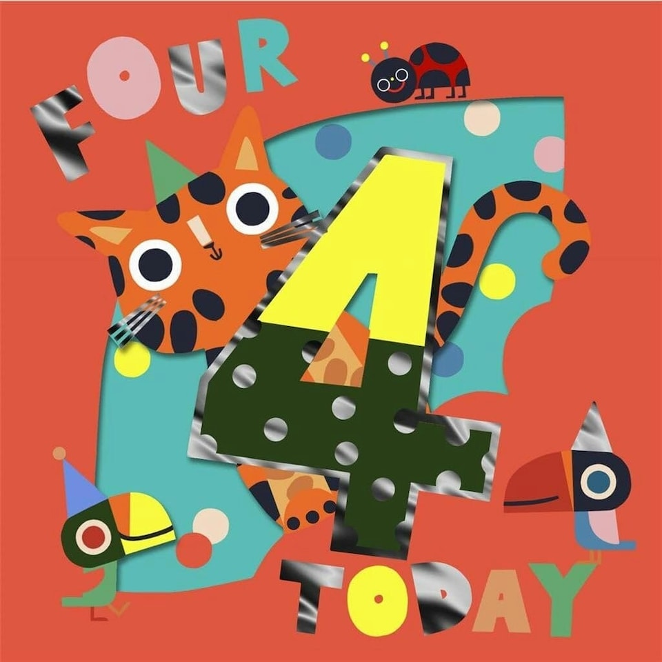 image 1 of Cat Design 4th Birthday Card
