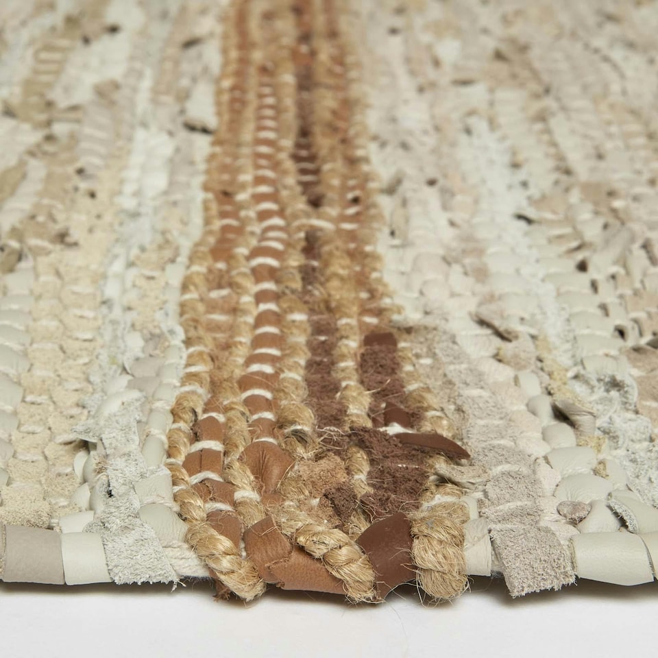 image 1 of Homescapes Recycled Leather Handwoven Stripe Rug | Brown | Brown