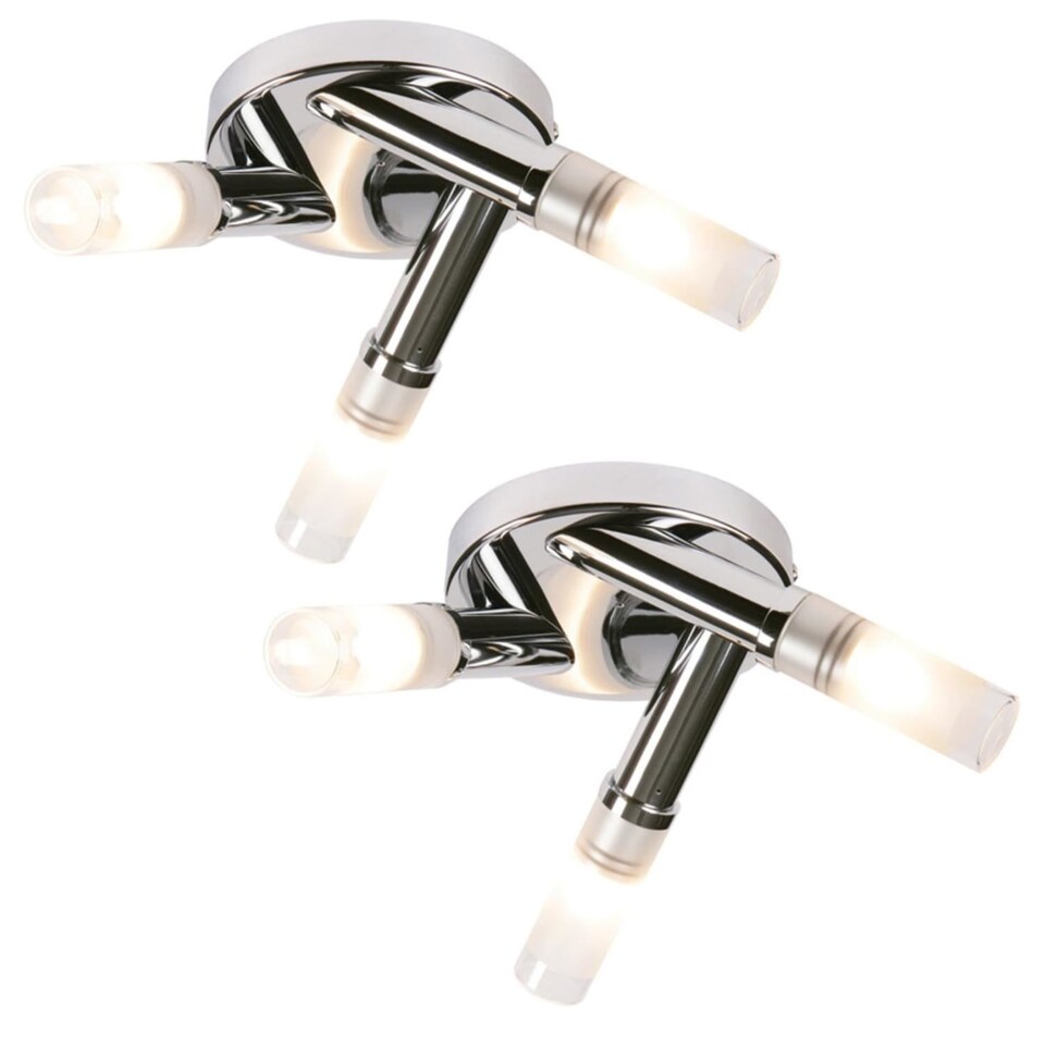 image 1 of Set of 2 Chrome IP44 Bathroom Triple Ceiling Lights | Chrome | White | 2
