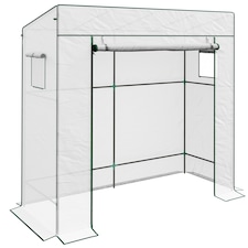 Walk-in Garden Green House with Large Roll-up Door and 2 Mesh Windows, Green