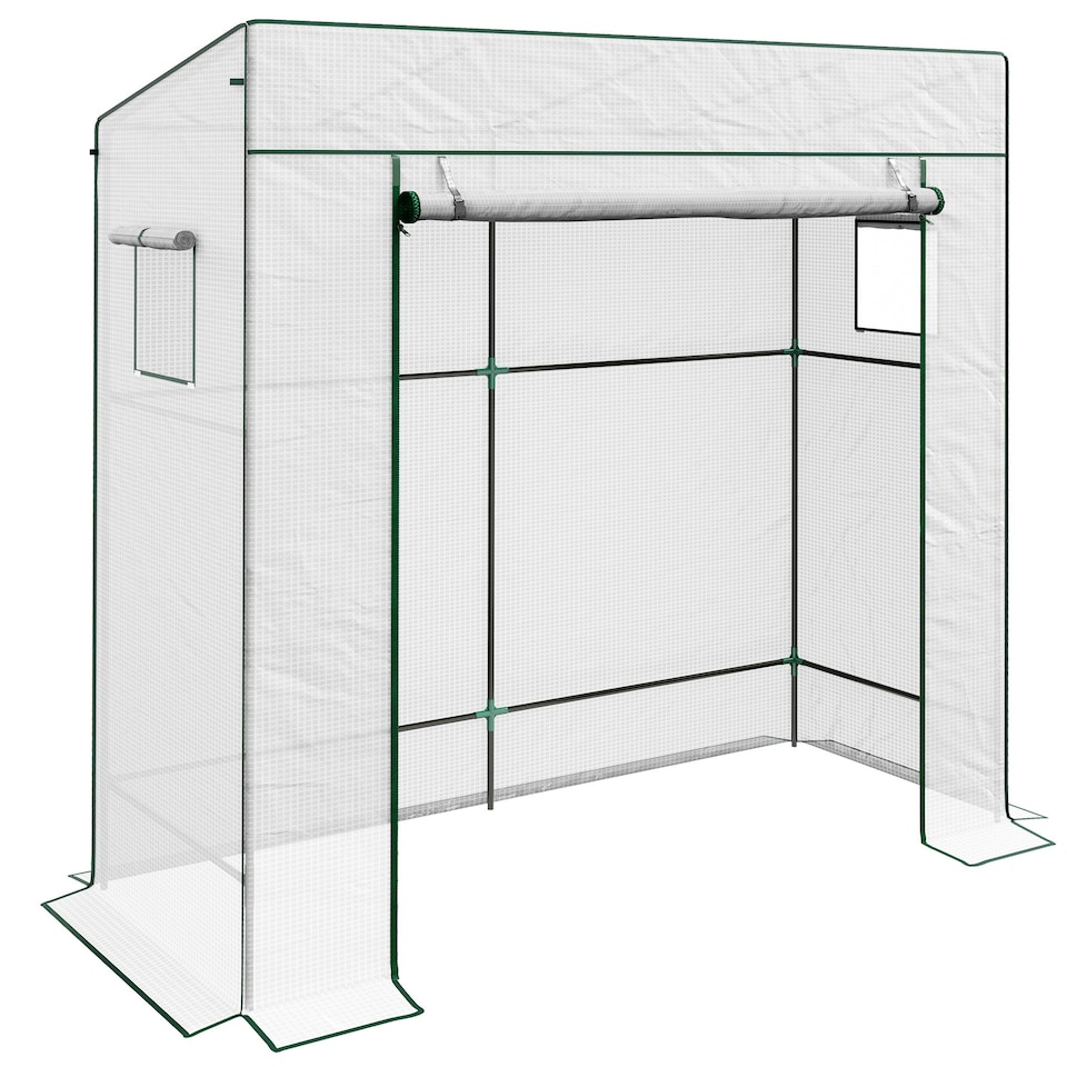image 1 of Walk-in Garden Green House with Large Roll-up Door and 2 Mesh Windows, Green