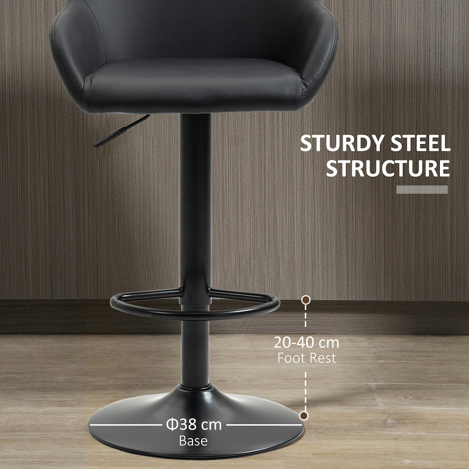 image 1 of HOMCOM Adjustable Bar Stools Set of 2, Swivel Barstool W/ Footrest Black