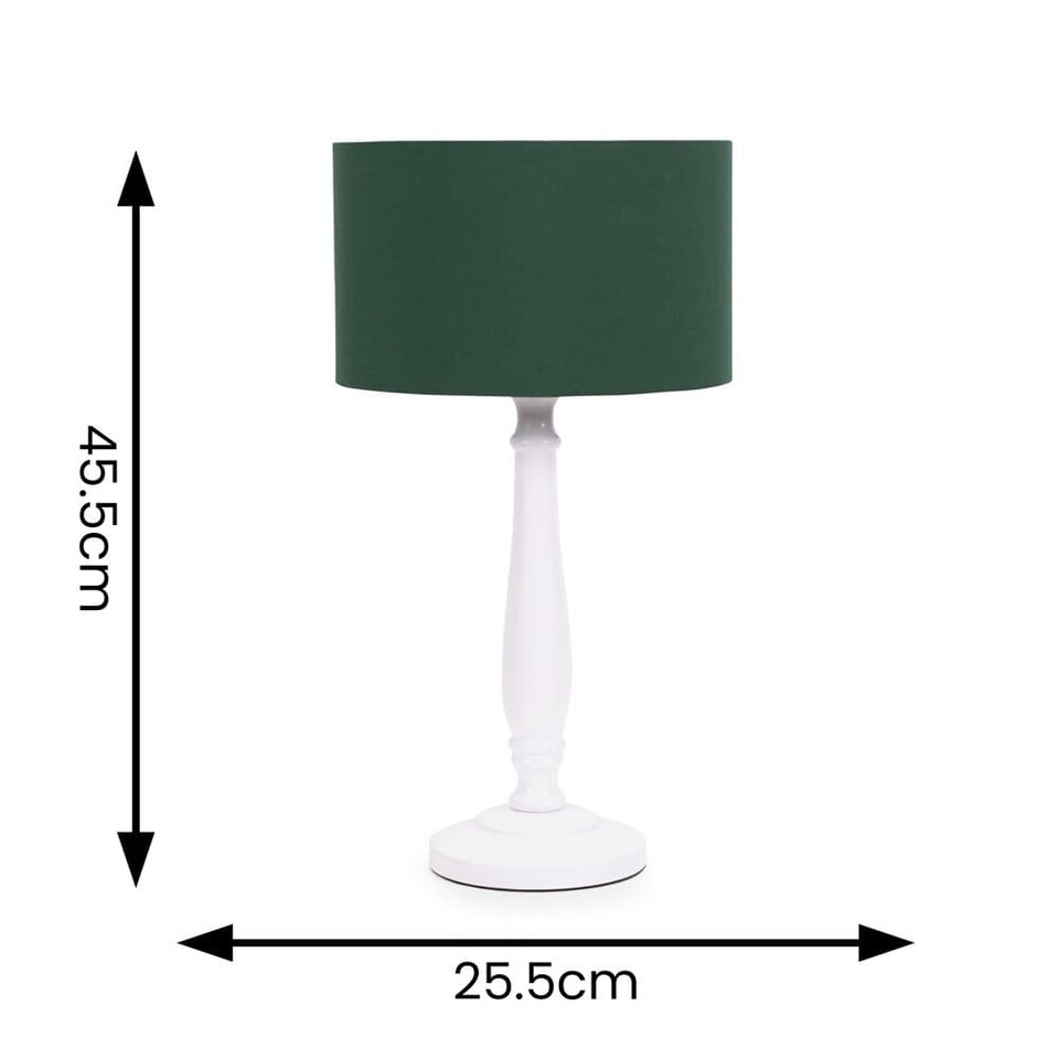 image 1 of ValueLights Victoria White Wood Table Lamp Green Shade and Bulb