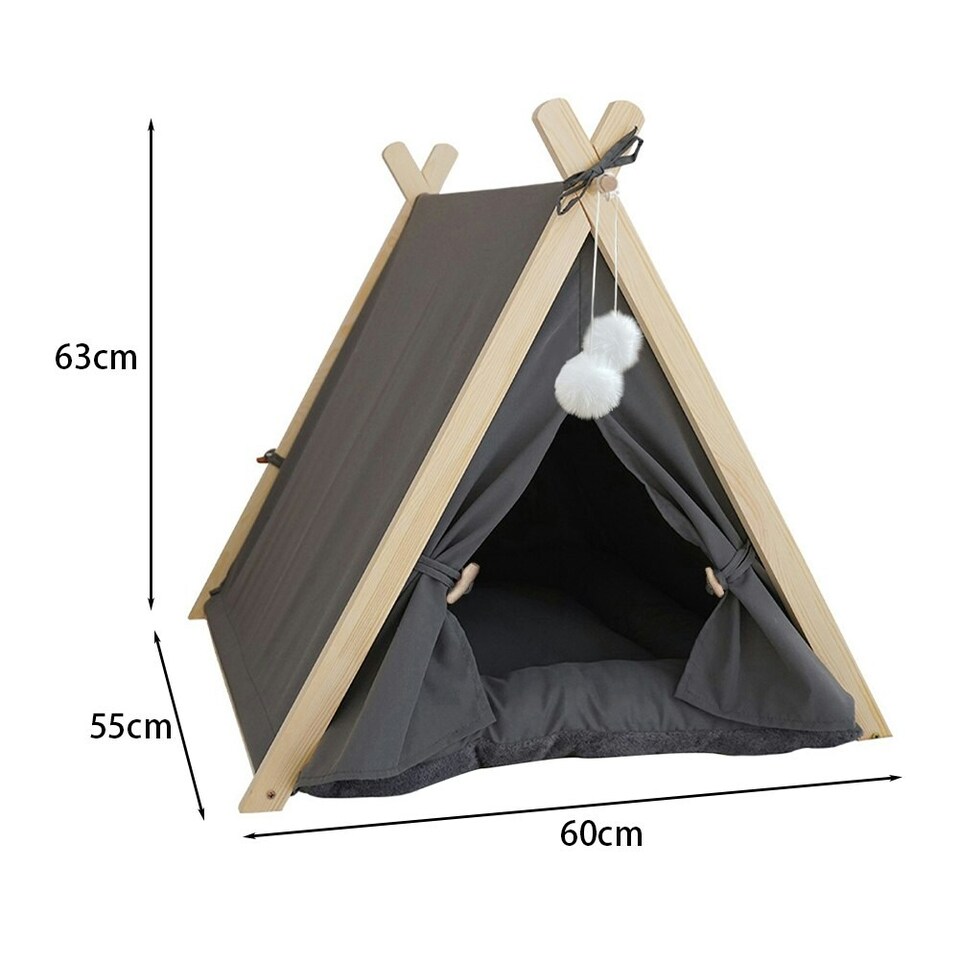 image 1 of Living and Home Cozy Pet Tent with Thick Cushion for Cats & Dogs | Grey | One Size