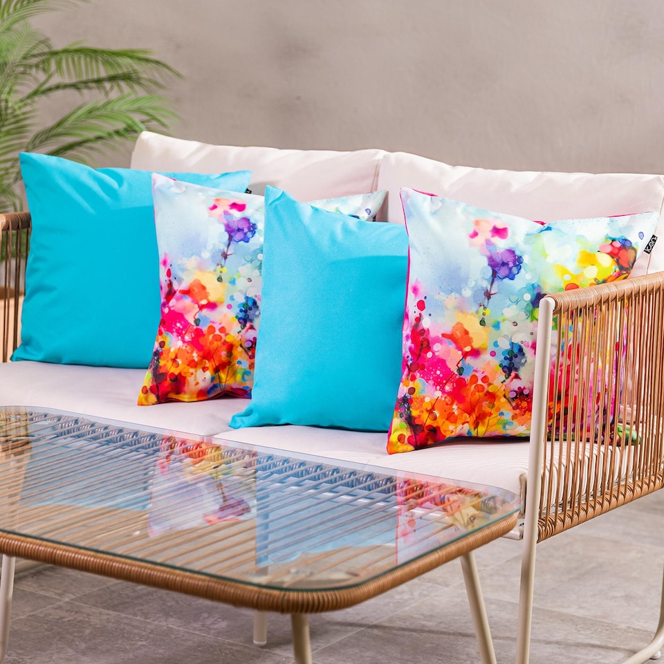 image 1 of 4PK Cushion x2 Spring Flower x2 Plain Aqua