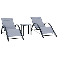 Outsunny 3 Pieces Lounge Chair Set Garden Sunbathing Chair w/ Table Light Grey