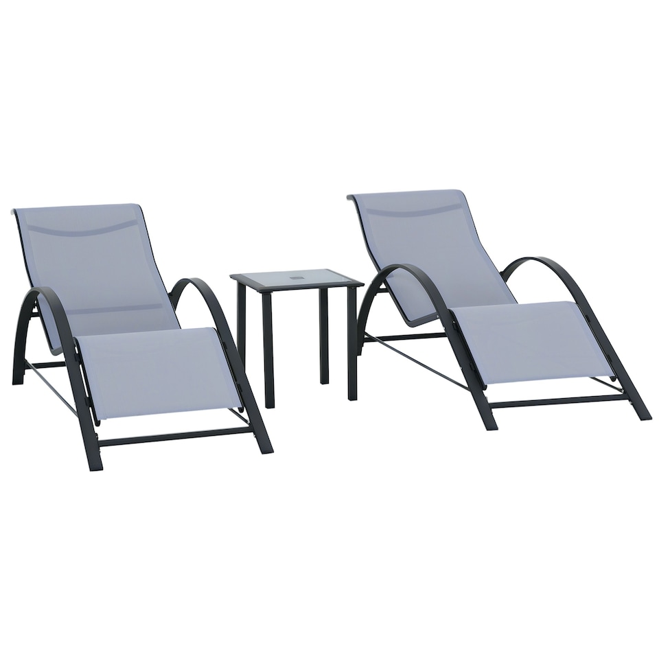 image 1 of Outsunny 3 Pieces Lounge Chair Set Garden Sunbathing Chair w/ Table Light Grey