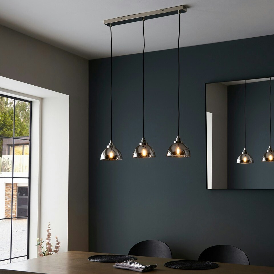 image 1 of Caspa Bar Pendant Ceiling Lamp, Bright Nickel Plate, Mirrored Glass