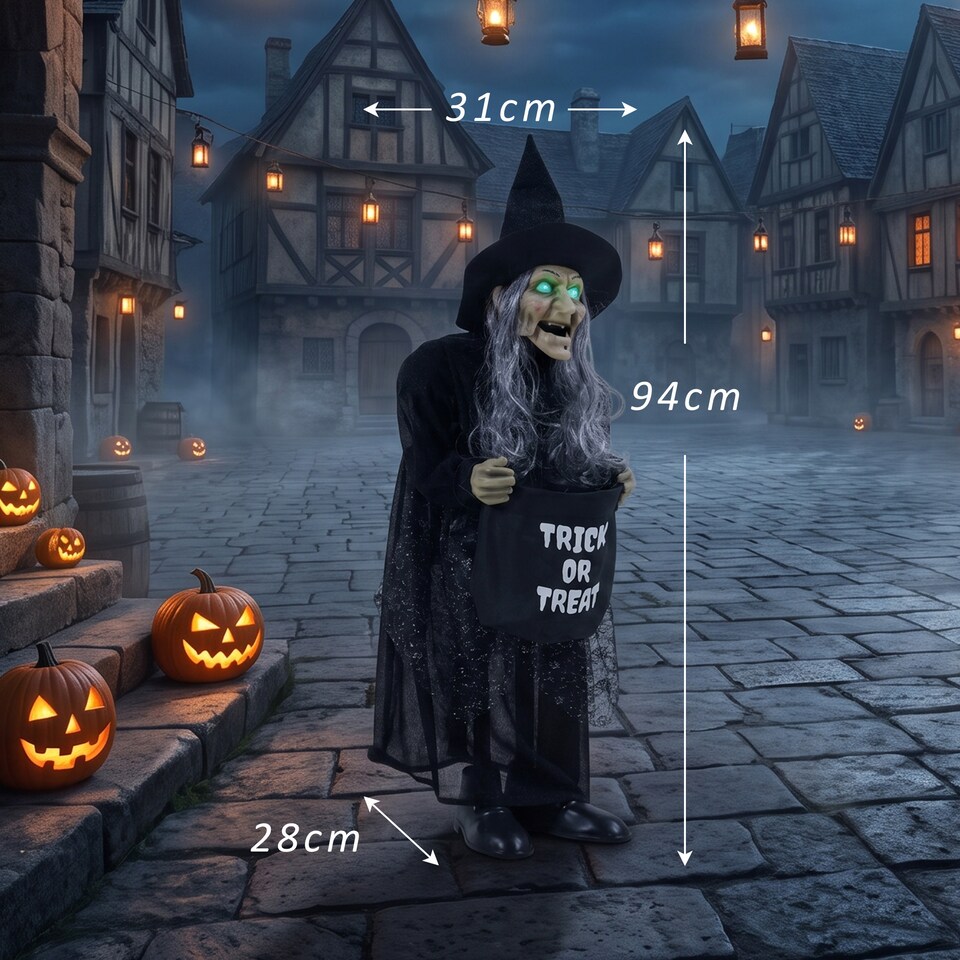 image 1 of HOMCOM 37" Animated Witch Halloween Decoration with Light Up Eyes for Party