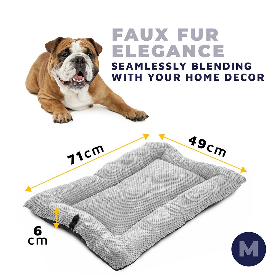 image 1 of DogCrates+ Medium Grey Washable Dog Crate Bed – Soft Anti-Slip Pet Cushion Mat for Dogs, Puppies & Cats Grey | M