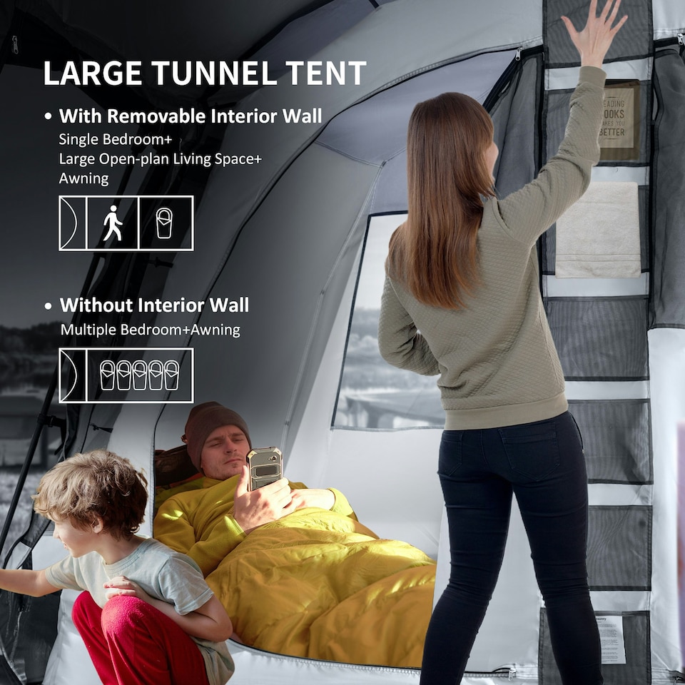 image 1 of Outsunny 8-Person Camping Tent Tunnel Design with 4 Large Windows