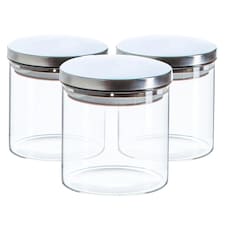Argon Tableware Scandi Storage Jars with Metallic Lids - 550ml - Silver - Pack of 3