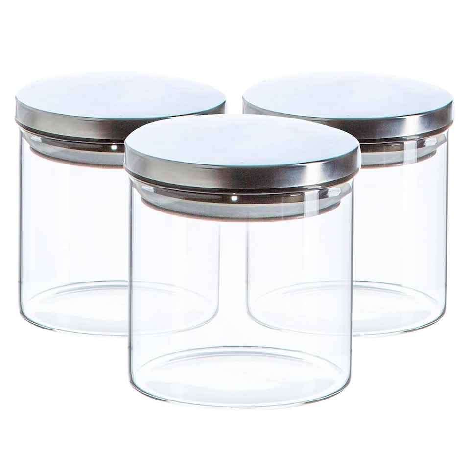 image 1 of Argon Tableware Scandi Storage Jars with Metallic Lids - 550ml - Silver - Pack of 3