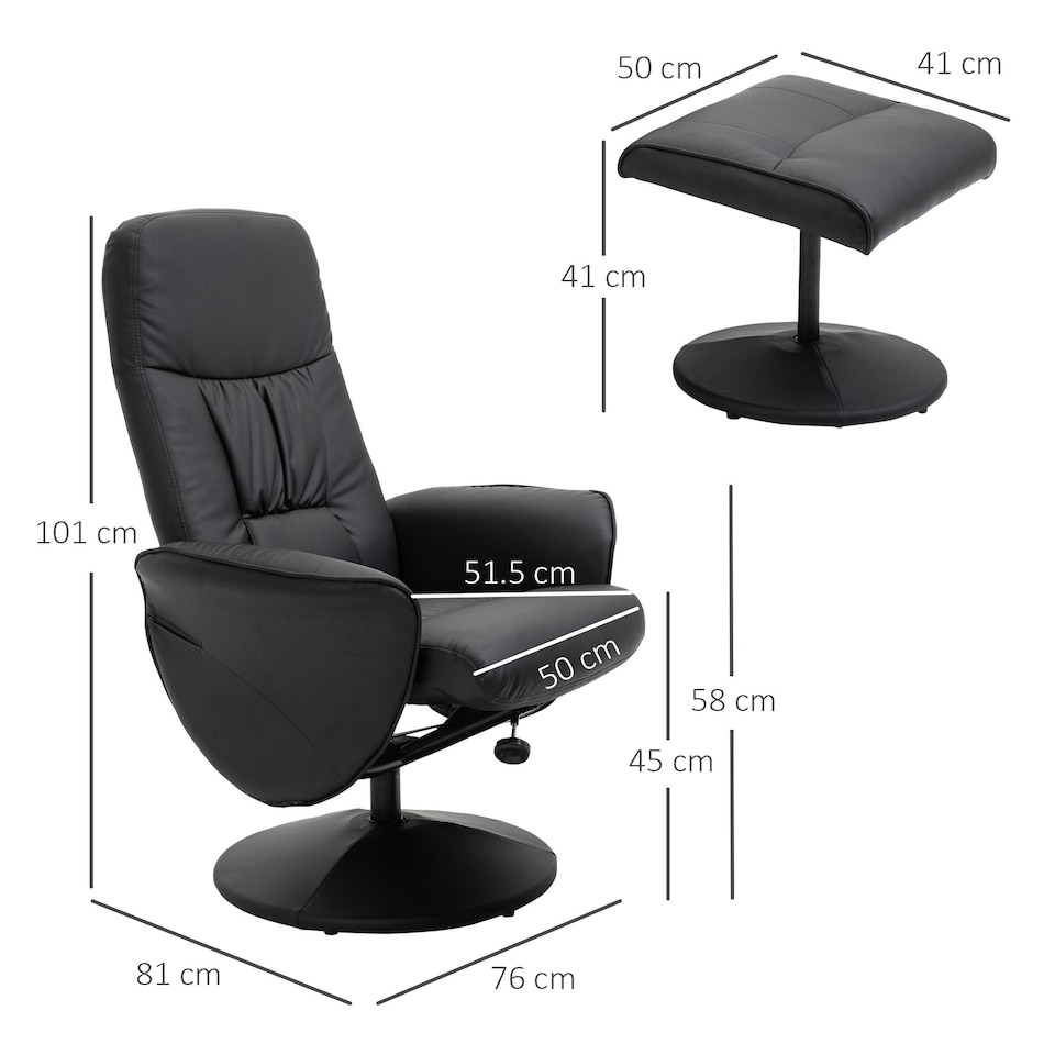 image 1 of HOMCOM PU Leather Armchair and Footrest Swivel Recliner Black