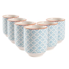 Nicola Spring Hand-Printed Tumblers - 280ml - Blue - Pack of 6 | Blue | Blue | 6