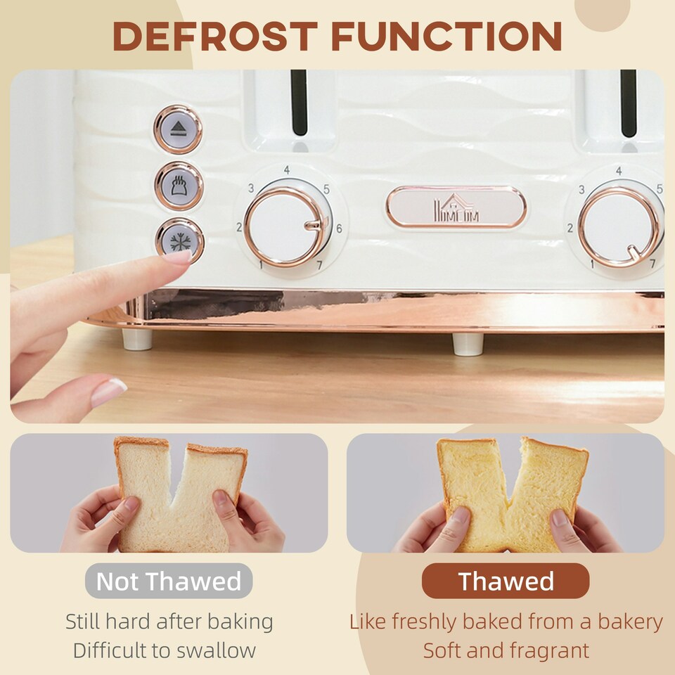 image 1 of HOMCOM Toaster with 4 Slot, 7 Browning Levels, 1600W, White Ripple White