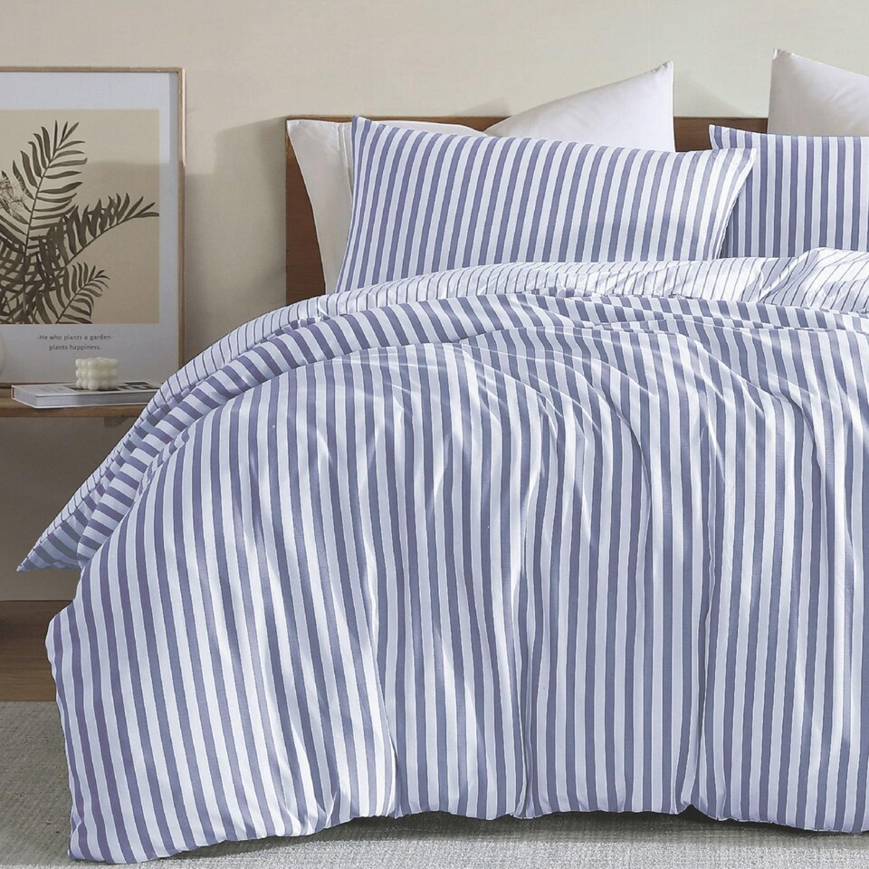 image 1 of Ezysleep Cationic Stripe Duvet Cover Set Breathable Fabric Bedding Single Double King