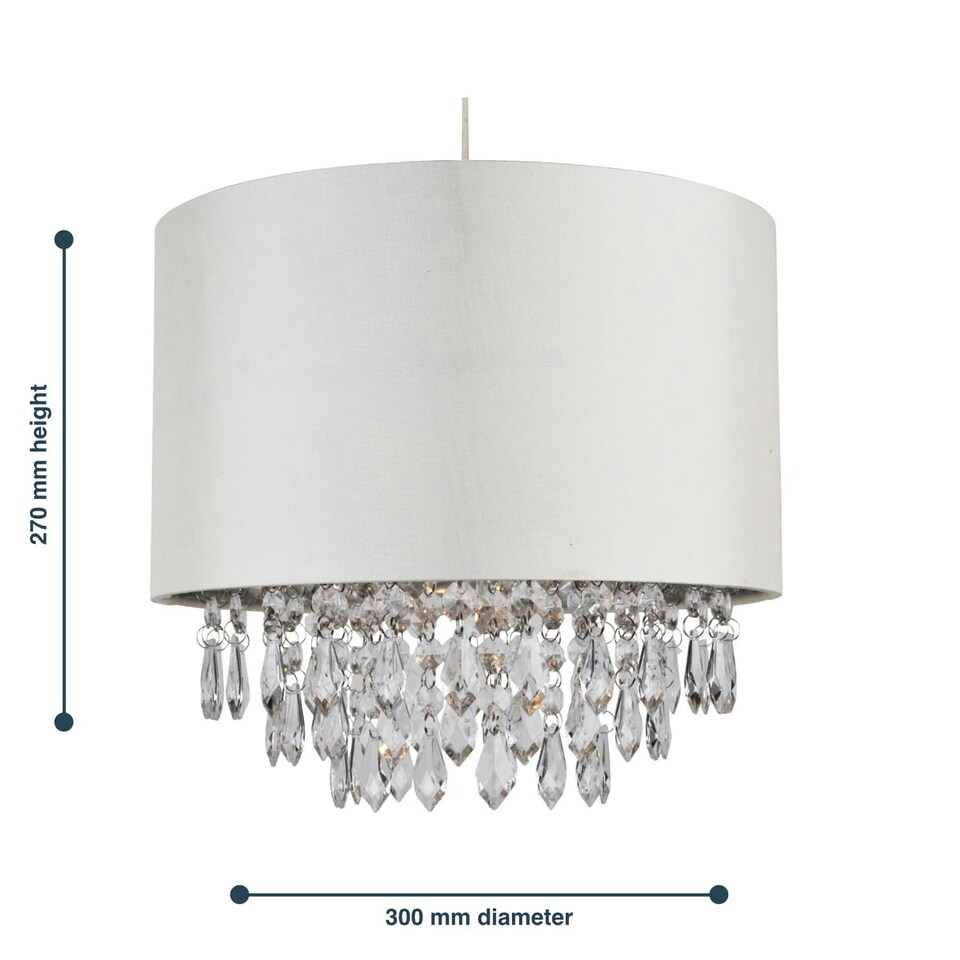 image 1 of First Choice Lighting Set of 2 300mm Cream Faux Silk Easy Fit Shade with Chrome Inner and Clear Droplets Cream | Clear