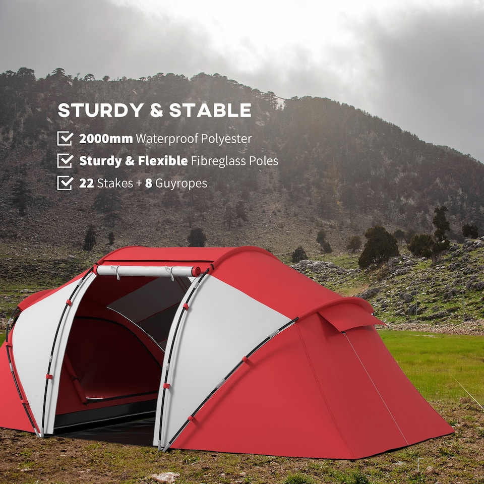 image 1 of Outsunny 4 Person Camping Tent Dome Family Travel Group Hiking Room Fishing