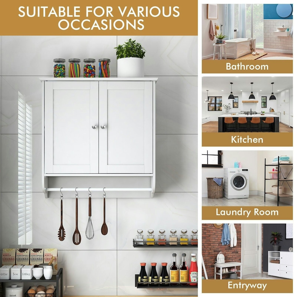 image 1 of COSTWAY Wall-mounted Bathroom Cabinet Storage Medicine Cabinet White