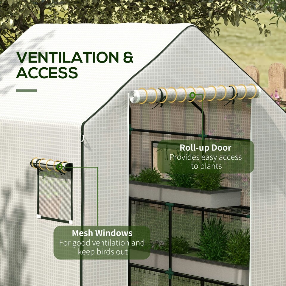 image 1 of Outsunny Walk-in Greenhouse Cover Replacement with Door and Mesh Windows, Green