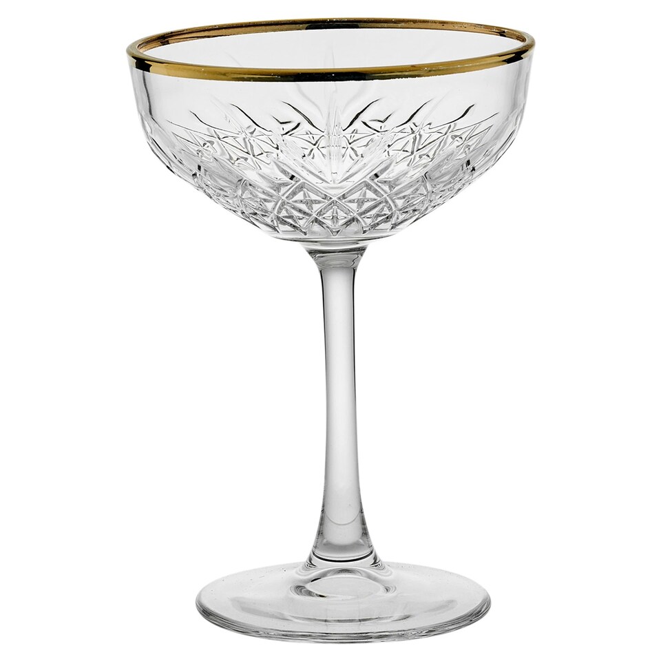 image 1 of Glass Champagne Glasses Elegant Stemmed Tall Coupe Cocktail Glassware Set 255ml | Clear | Clear | Set of 4