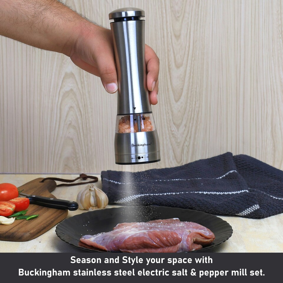 image 1 of Buckingham Stainless Steel Premium Electric Salt & Pepper Mill Set , matt finish