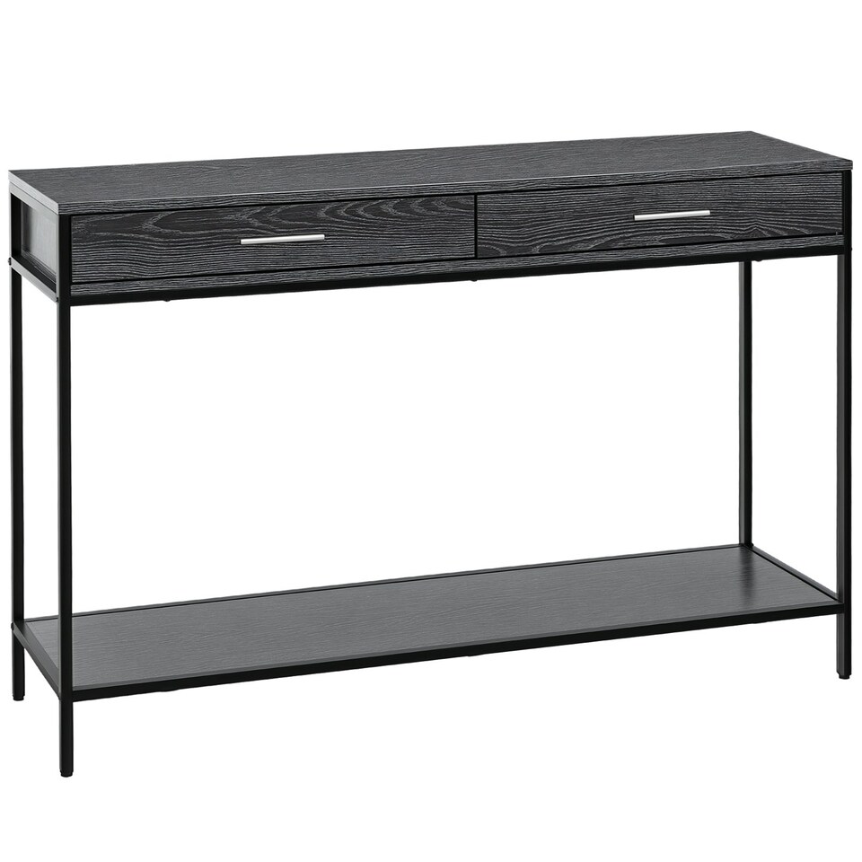 image 1 of HOMCOM Console Table Worktop Bottom Shelf 2 Drawer Industrial Minimal Style Grey