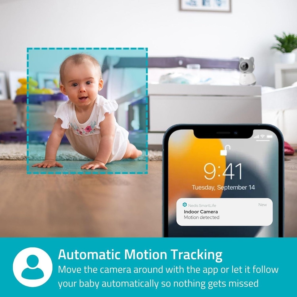 image 1 of NEDIS Smart Wifi Baby Monitor, Indoor Camera Full HD, Night Vision, PTZ, Motion & Sound Detection, 2-Way Audio, Humidity & Temperature Sensor, App Control -White/Grey