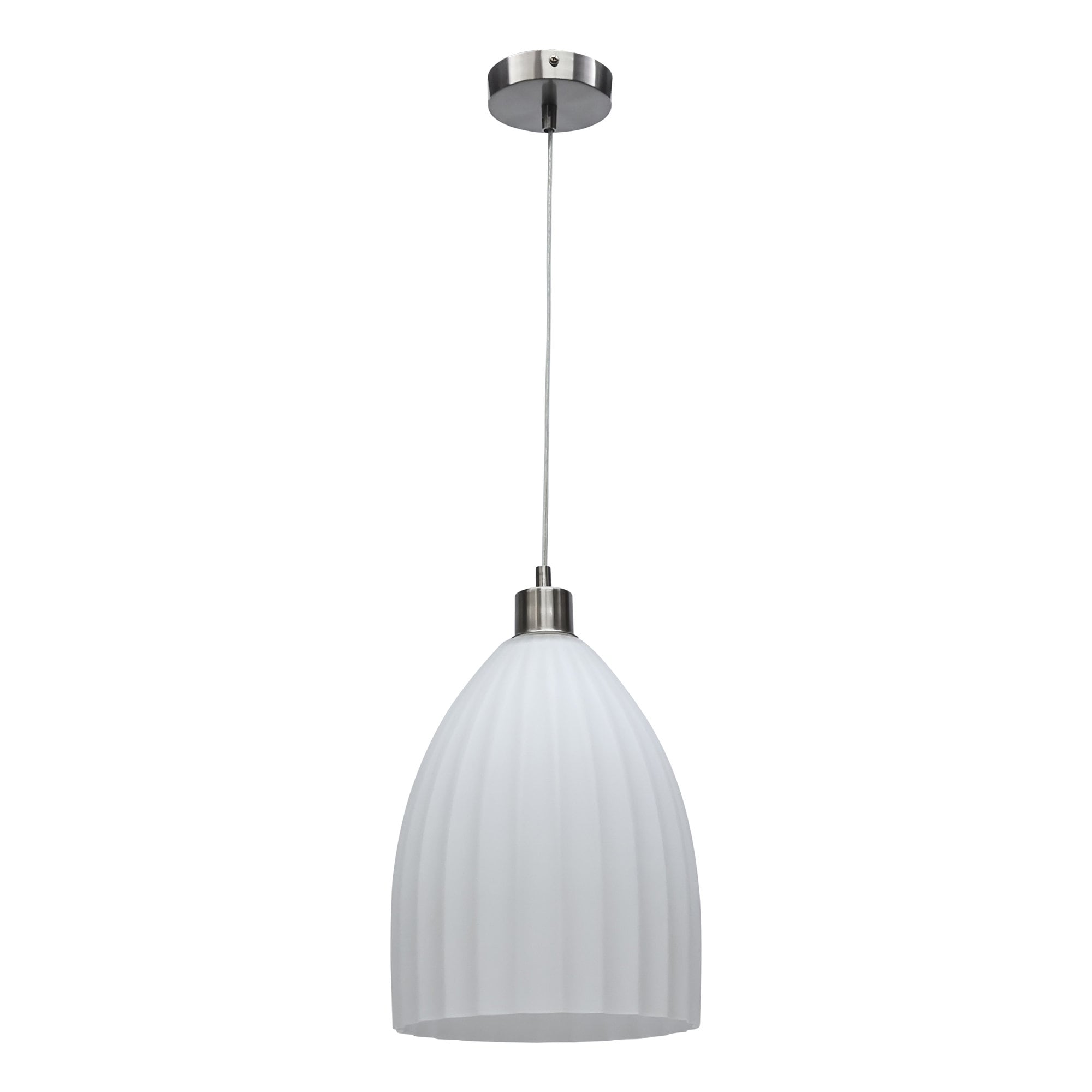 First Choice Lighting Hayes Satin Nickel with White Fluted Glass Pendant Light in Silver