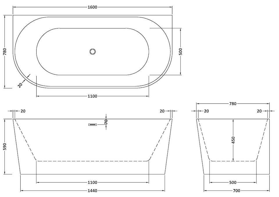 image 1 of Balterley Contemporary Back To Wall Freestanding Bath from Balterley