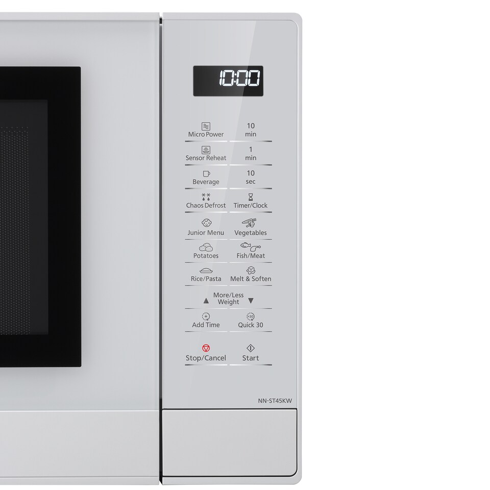 image 1 of Panasonic NN-ST45KWBPQ Microwave Oven, 32 Litres, 1000W, Turntable, Easy Operation LCD, Touch Control Panel, 21 Auto Programs with Junior Menu (Puree & Porridge) LED Interior bulb, White