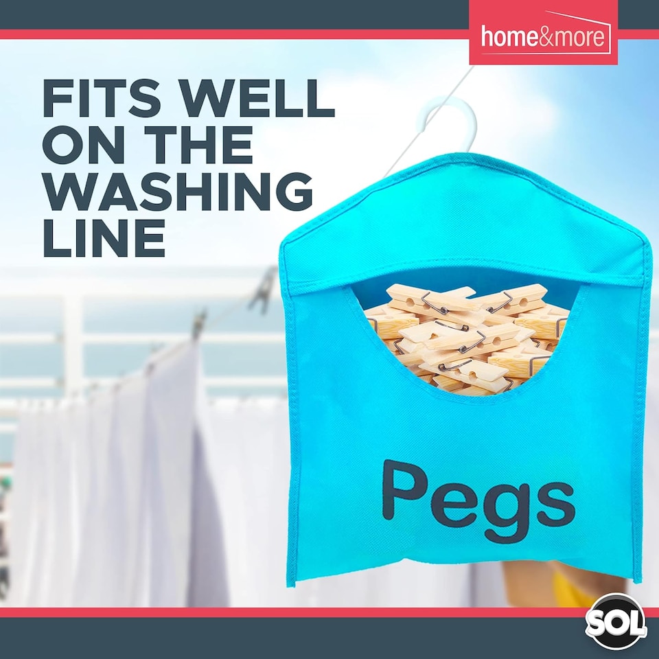 image 1 of 2pk Hanging Peg Bags 39×28cm – Clothes Clip Holders with Hanger, Washable Double-Stitched Reusable Laundry Organisers for Washing Lines
