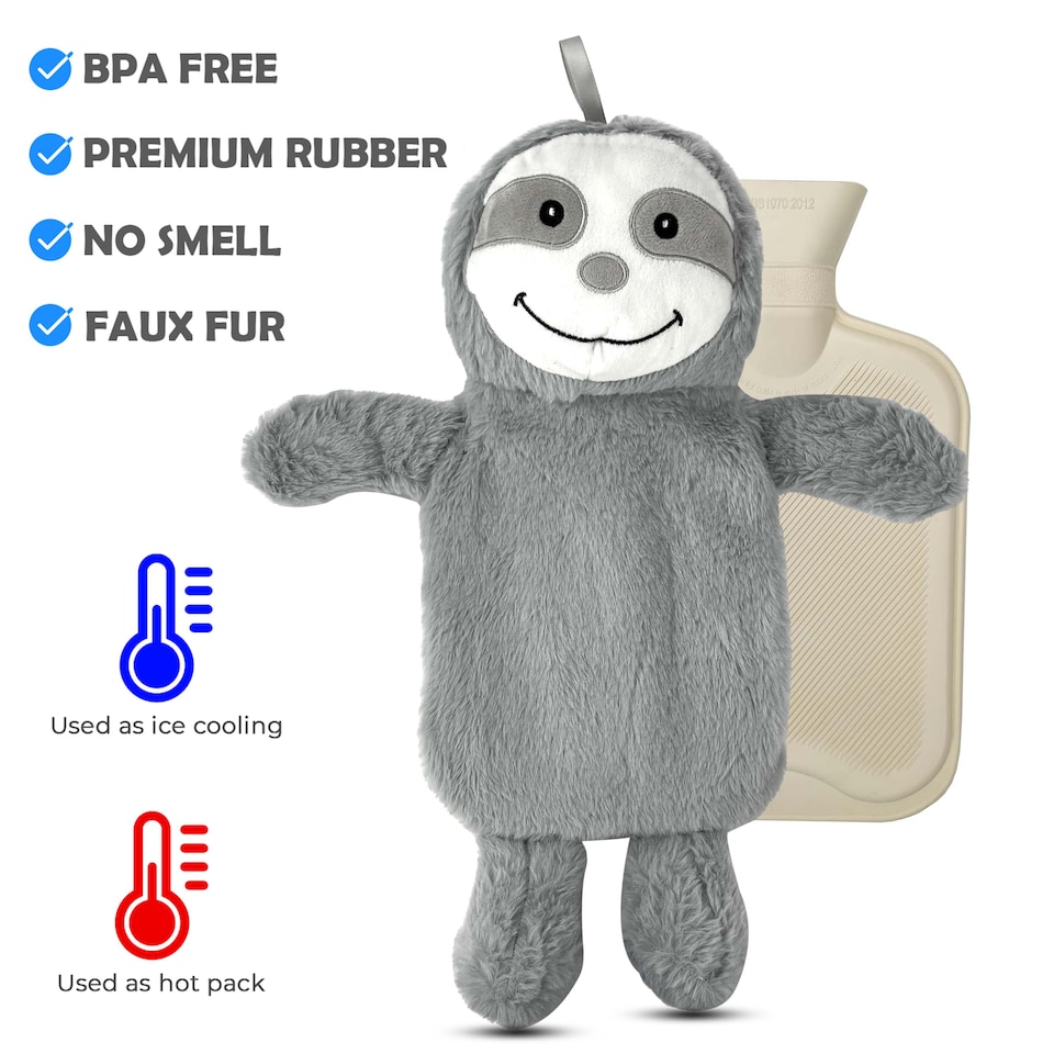 image 1 of Large 1L Natural Rubber Hot Water Bottle Warm Knitted Fleece & Faux Fur Cover